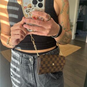 Louis Vuitton Damier Ebene Sarah Wallet on Unbranded gold chain